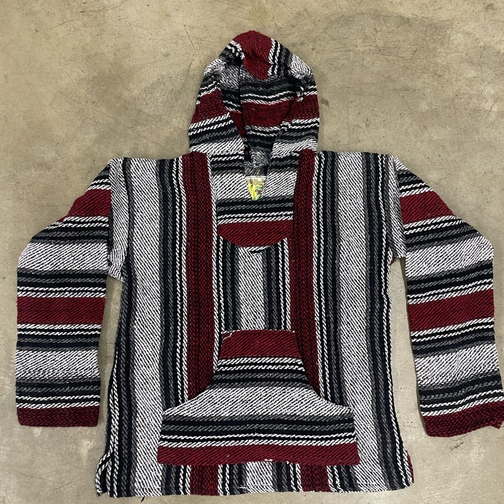 Striped Hooded Sweater - Red, Black, and Gray